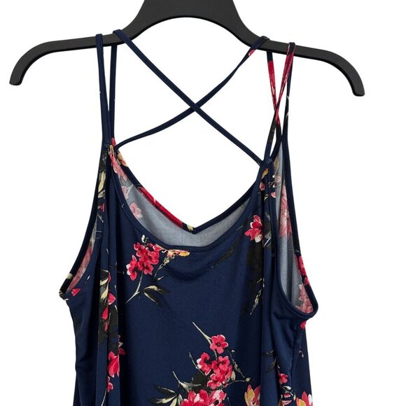 Papermoon Women Navy Floral Crisscross Back Sleeveless Tank Top Size 2X - Picture 6 of 6